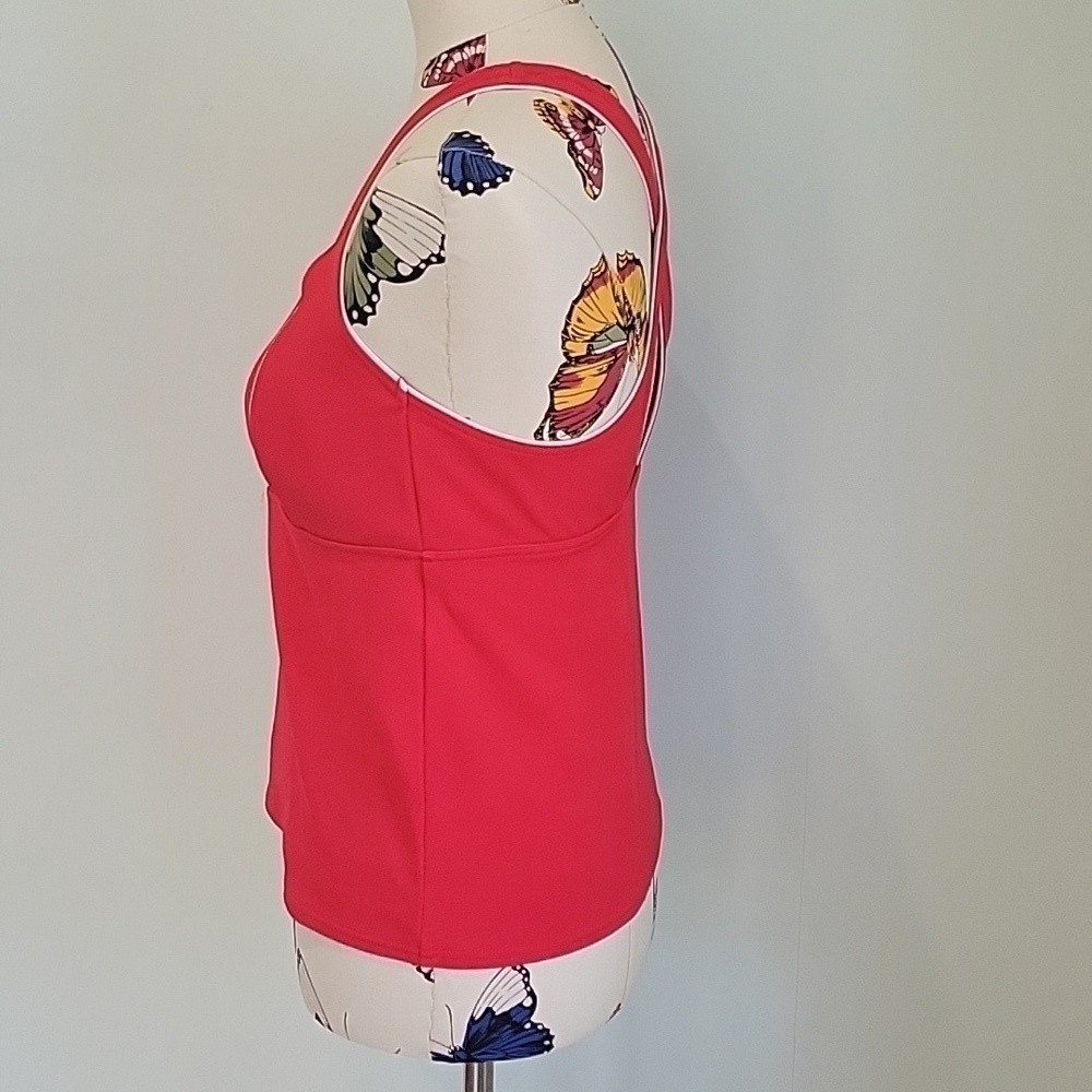 LAND'S END red bathing suit top.  Criss cross in back.  Size 8. - Picture 2 of 5